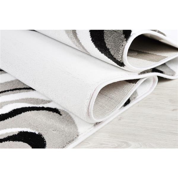 Tapis abstrait moderne «Calvin», 7 pi x 10 pi, blanc/noir