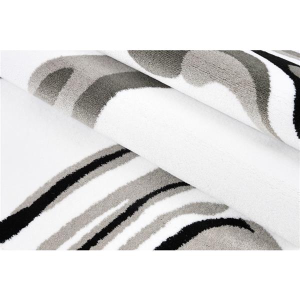 Tapis abstrait moderne «Calvin», 7 pi x 10 pi, blanc/noir