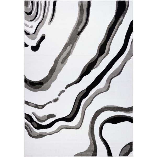 Tapis abstrait moderne «Calvin», 7 pi x 10 pi, blanc/noir