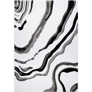 Tapis abstrait moderne «Calvin», 7 pi x 10 pi, blanc/noir