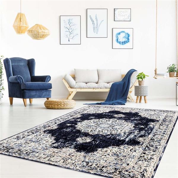 La Dole Rugs®  Anatolia European Area Rug - 5-ft x 7-ft - Ivory/Navy Blue