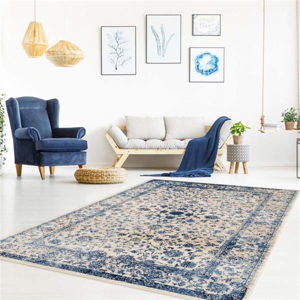 La Dole Rugs®  Anatolia Traditional Area Rug - 4-ft x 5-ft - Ivory/Blue