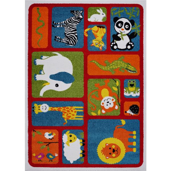 La Dole Rugs®  Kids Catroon Animal Area Rug - 5-ft x 7-ft - Red/Multicolour