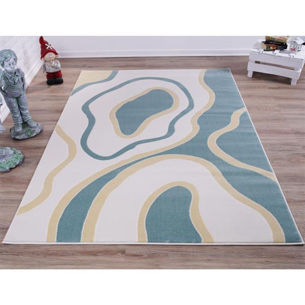 Tapis abstrait de La Dole Rugs(MD), 4 pi x 6 pi, bleu/blanc