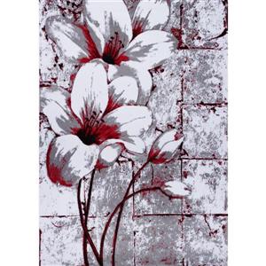 La Dole Rugs® Tulip Floral Rectangular Rug - 4' x 6' - Grey/Red