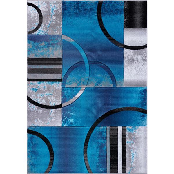 Tapis à motif géométrique «Adonis», 8 pi x 11 pi, turquoise/noir