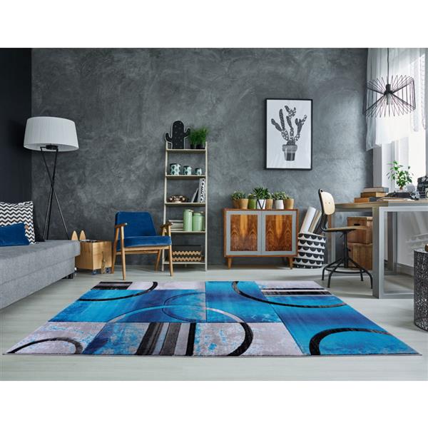 Tapis à motif géométrique «Adonis», 4 pi x 6 pi, turquoise/noir