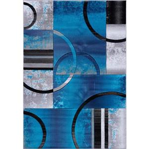 Tapis à motif géométrique «Adonis», 4 pi x 6 pi, turquoise/noir