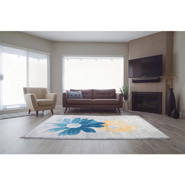 La Dole Rugs®  Contemporary Floral Area Rug - 7-ft x 10-ft - Teal/Yellow