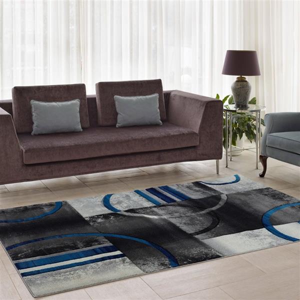 Tapis géométrique européenne «Adonis», 7 pi x 10 pi, noir/gris