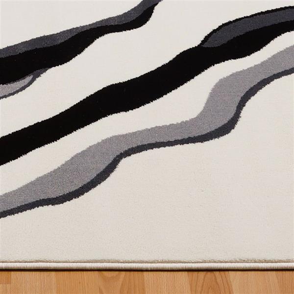 Tapis contemporain abstrait, 7 pi x 10 pi, crème/noir