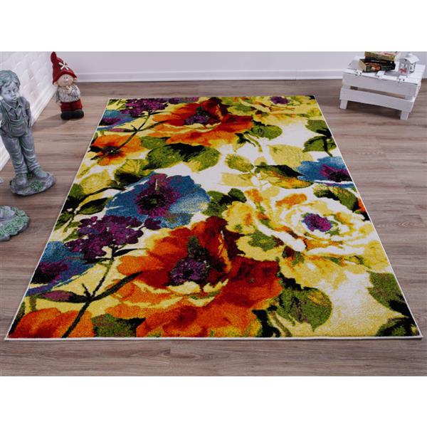 Tapis contemporain rectangulaire, 5 pi x 8 pi, multicolore