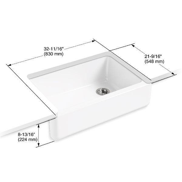 Évier de cuisine simple Whitehaven, 32,69 po, blanc