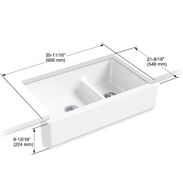 KOHLER Whitehaven Undermount Double Kitchen Sink - 35.69-in - White