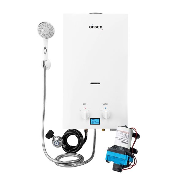 Chauffe-eau portatif sans réservoir au propane Onsen 10L 2,6 gal/min 75 000 BTU avec pompe