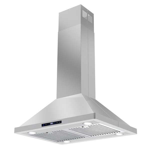 Cosmo 30-in 380 CFM Lumin Collection Ducted Island Range Hood w/ Soft Touch Controls and LED Lights - Stainless Steel