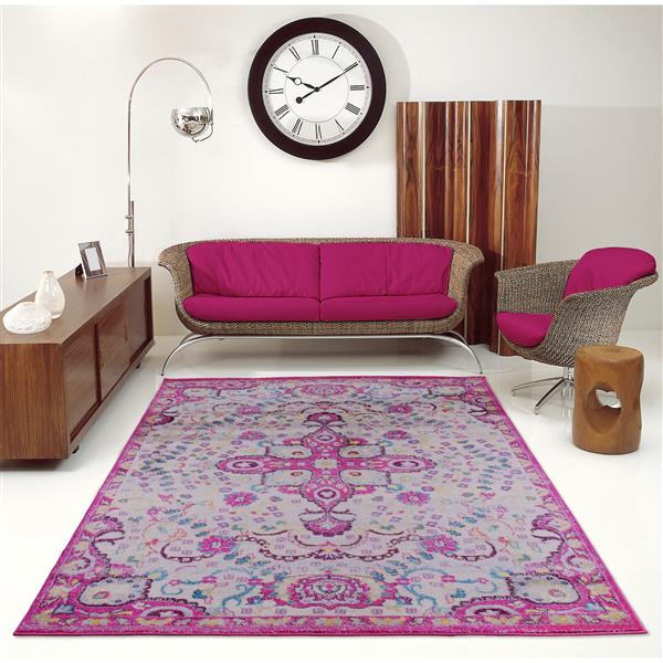 Tapis perse traditionnel «Darcy», 8 pi x 11 pi, rose