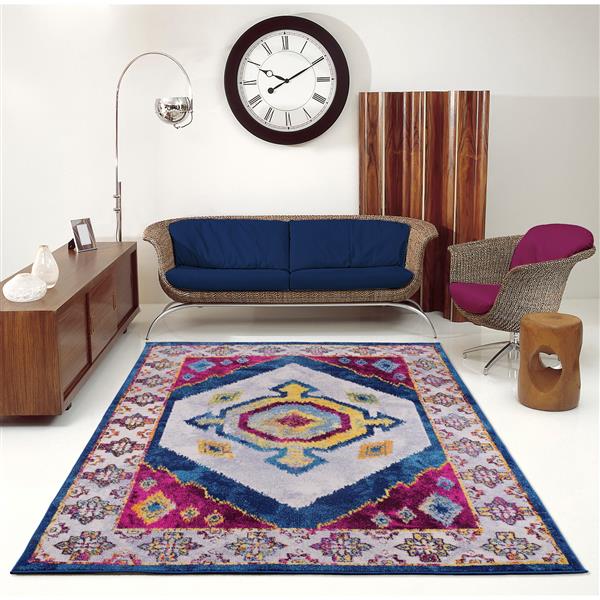 La Dole Rugs®  Huma Ikat Traditional Area Rug - 4-ft x 6-ft - Purple/Blue