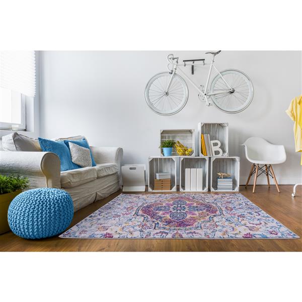 La Dole Rugs® Maya Traditional Rectangular Area Rug - 5-ft x 8-ft - Blue/Pink