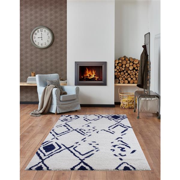 La Dole Rugs® Shaggy Kenitra Abstract Area Rug - 4-ft x 6-ft - White/Blue
