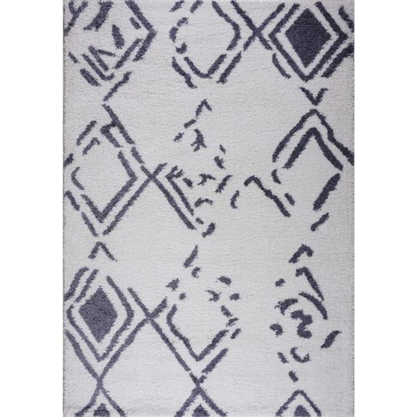 Tapis à poil long abstrait «Kenitra», 5 pi x 8 pi, blanc/gris