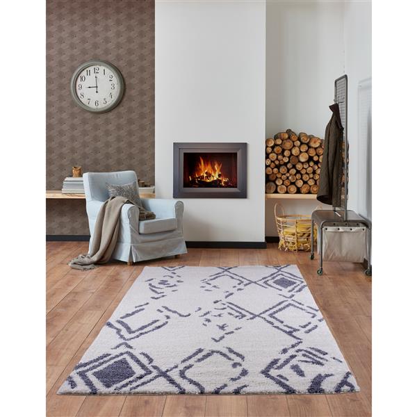 La Dole Rugs® Shaggy Kenitra Abstract Big Runner - 3-ft x 10-ft - White