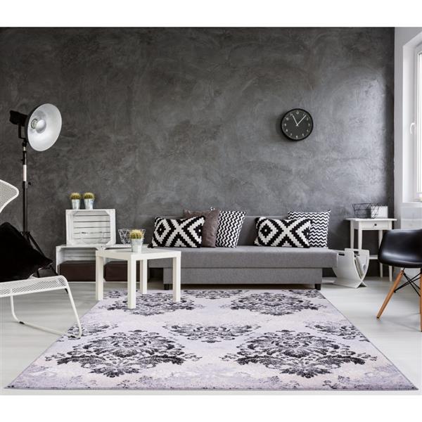 Tapis damassé rétro rectangulaire «Milan», 7 pi x 10 pi, gris