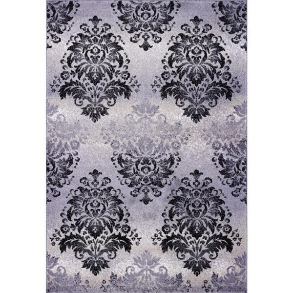 Tapis damassé rétro rectangulaire «Milan», 7 pi x 10 pi, gris