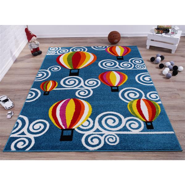 La Dole Rugs®  Kids Hot Air Balloon and Sky Area Rug - 8-ft x 11-ft - Blue