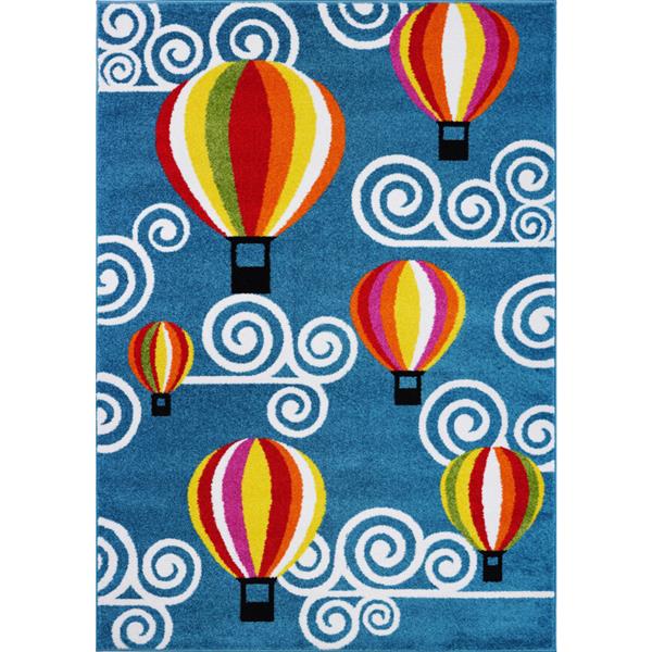 La Dole Rugs®  Kids Hot Air Balloon and Sky Area Rug  - 4-ft x 6-ft - Blue