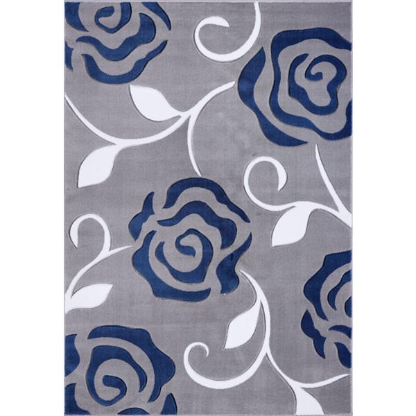 Tapis rose rectangulaire européen, 8 pi x 11 pi, gris/bleu