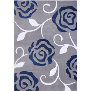 Tapis rose rectangulaire européen, 8 pi x 11 pi, gris/bleu