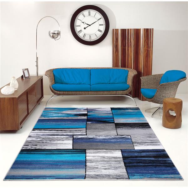 Tapis abstrait rectangulaire cuivre, 5 pi x 8 pi, gris/turquoise