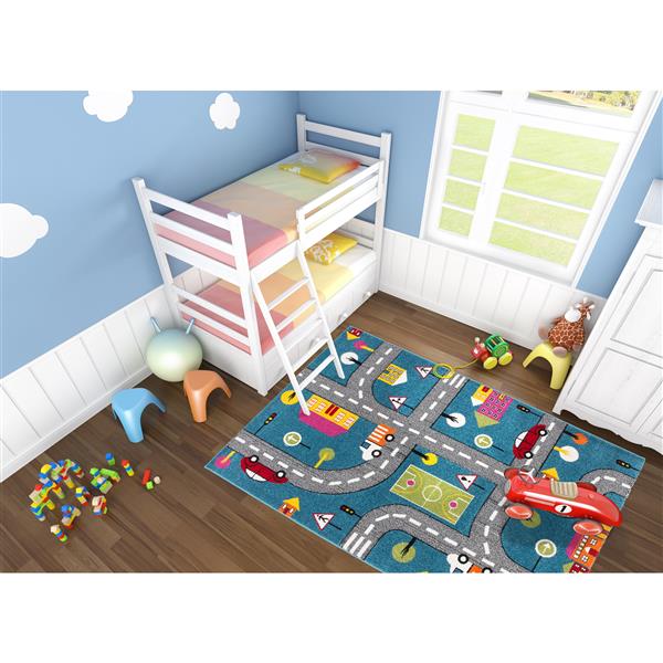 La Dole Rugs®  Kids Cars and Roads Theme Area Rug - 5-ft 2-in x 7-ft 3-in - Blue