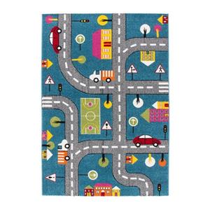 Tapis pour enfants à thème voitures, 3' 9" x 5' 2", bleu