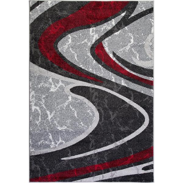 Tapis innovant spirale abstrait, 7 pi x 10 pi, gris/noir