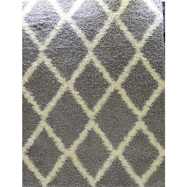 Tapis à poil long moderne «Trellis», 7 pi x 10 pi, gris/crème