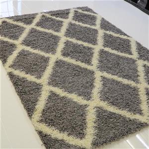 Tapis à poil long moderne «Trellis», 7 pi x 10 pi, gris/crème