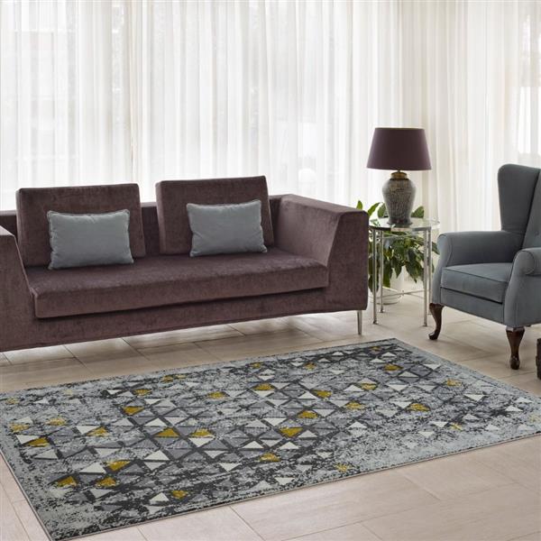 Tapis géométrique européen diamant, 4 pi x 6 pi, gris/jaune