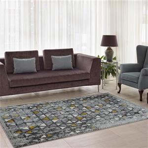 Tapis géométrique européen diamant, 5 pi x 8 pi, gris/jaune