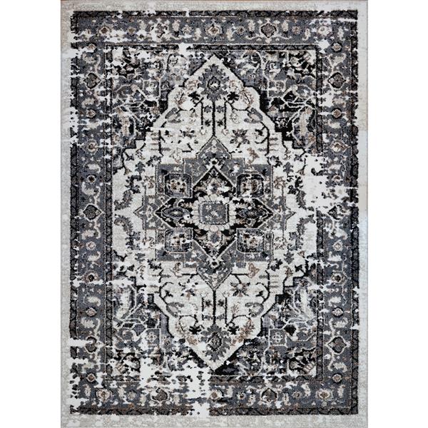 Tapis abstrait contemporain «Hanuama», 4 pi x 6 pi, gris/crème