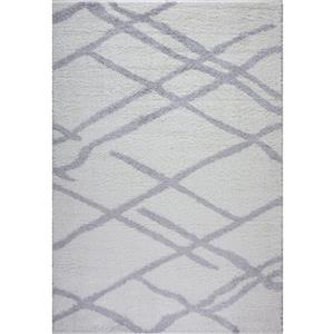 Tapis Tangier, 5,3 pi x 7,5 pi, polypropylène, blanc/gris foncé