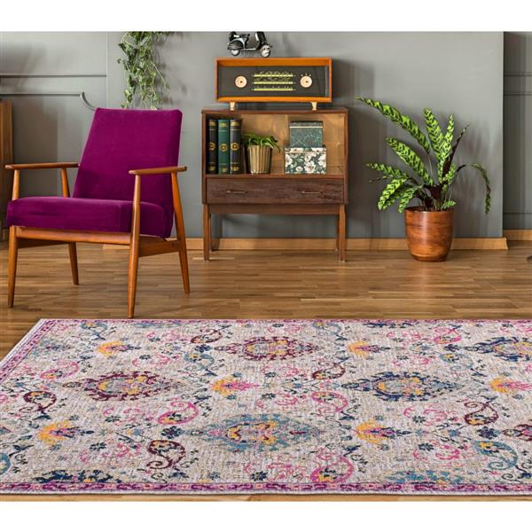 Tapis rétro, 7,8 pi x 10,4 pi, polypropylène, beige/crème