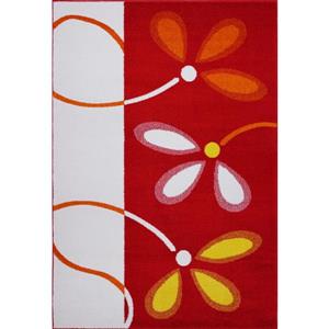 Tapis floral, 5,3 pi x 7,5 pi, polypropylène, rouge/crème