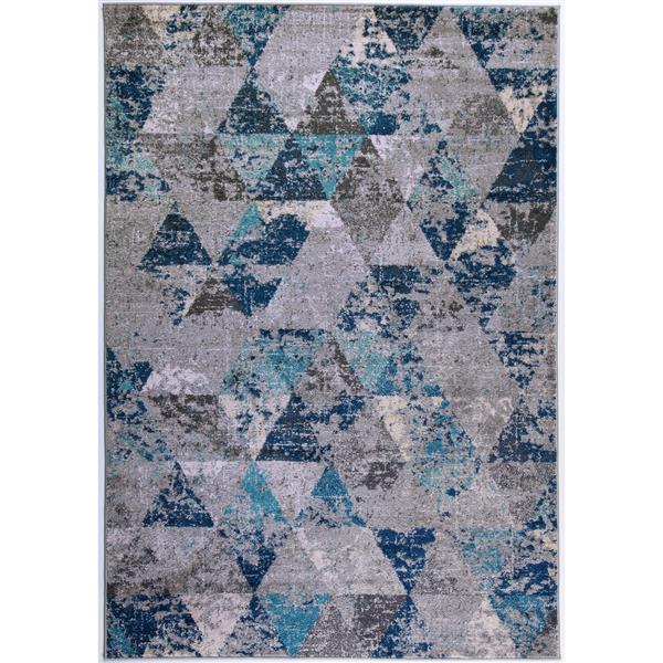 Tapis géométrique, 5,3 pi x 7,5 pi, polypropylène, sarcelle/gris