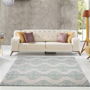 Tapis géométrique, 5,3' x 7,5', polypropylène, ivoire/vert