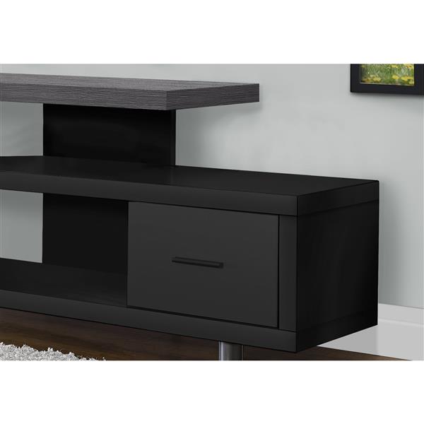 Monarch TV Stand with Grey Top and 1 Drawer - Black - 60-in L