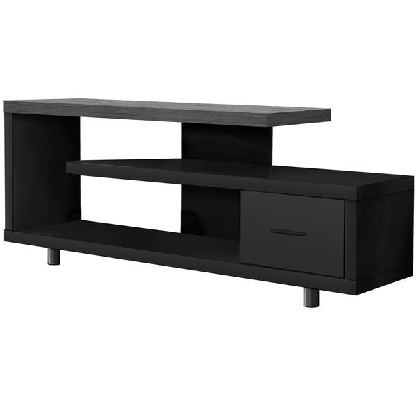 Monarch TV Stand with Grey Top and 1 Drawer - Black - 60-in L