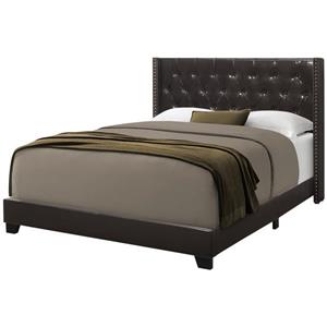Monarch Bed Brown Leather Look with Brass Trim - Queen Size