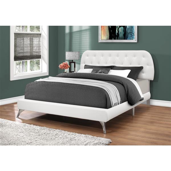 Monarch Bed White Leather Look with Chrome Legs - Queen Size